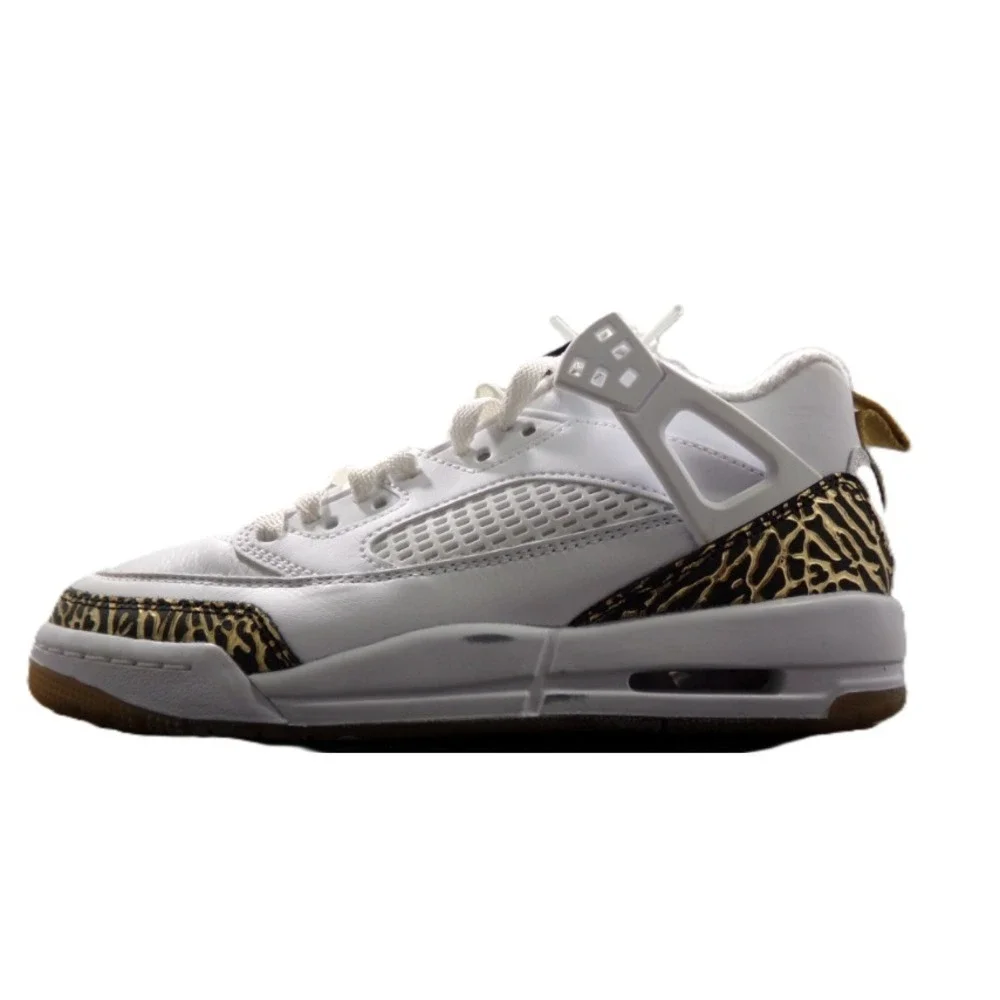 Nike‎ Boy's Jordan Spizike Low (white, black, metallic gold) Size 5.5
